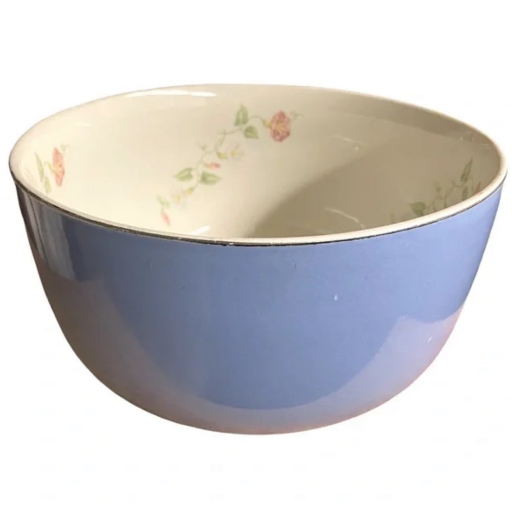 Vtg HALL'S Superior Kitchenware blue MIXING BOWL morning glory sprigs serving